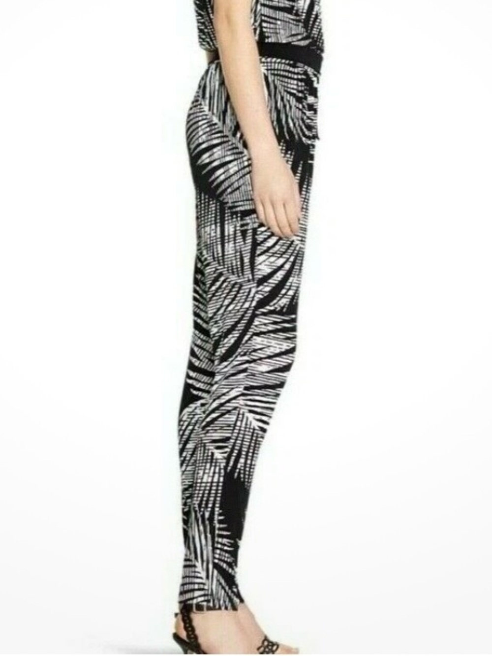 White House Black Market Black/White Palm Printed Jumpsuit - Picture 3 of 7